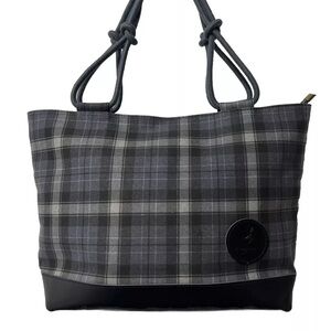 FARMHOUSE IS MY STYLE Black & Gray Plaid Canvas Tote Bag Purse